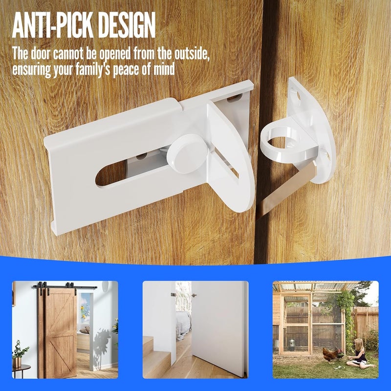 GMSP Sliding Door Lock, 90 Degree Door Hasp Latch Lock, Stainless Steel Security Right Angle Padlock with Screws for Push/Sliding/Barn Doors (1PC, White, Large) - Image 3